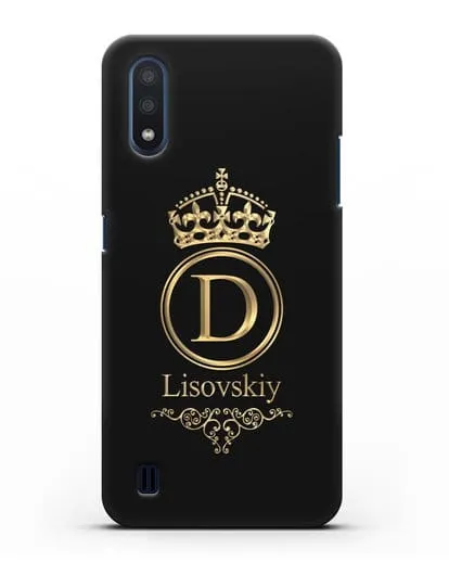 Именной чехол с монограммой, короной и вензелями с золотым рисунком силиконовый для Samsung Galaxy M01 [SM-M015F]