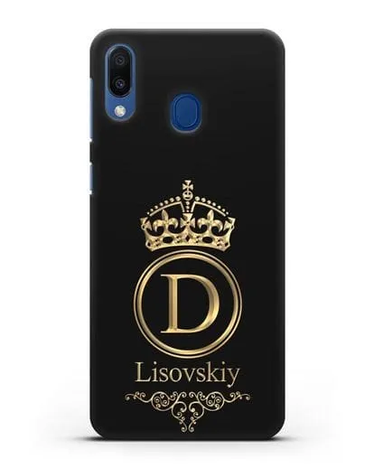 Именной чехол с монограммой, короной и вензелями с золотым рисунком силиконовый для Samsung Galaxy M20 [SM-M205F]
