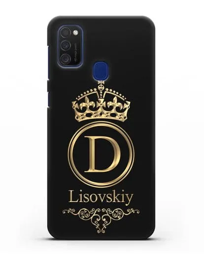 Именной чехол с монограммой, короной и вензелями с золотым рисунком силиконовый для Samsung Galaxy M21 [SM-M215F]