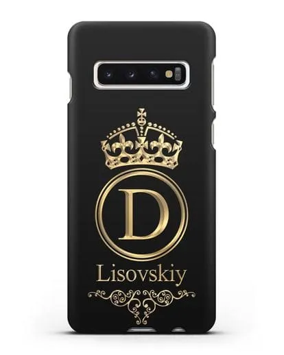 Именной чехол с монограммой, короной и вензелями с золотым рисунком силиконовый для Samsung Galaxy S10 [SM-G973F]