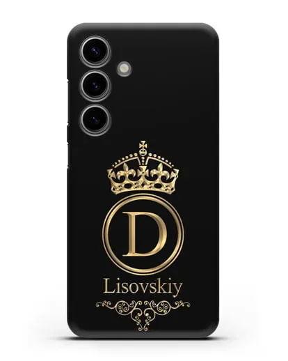 Именной чехол с монограммой, короной и вензелями с золотым рисунком силиконовый для Samsung Galaxy S24