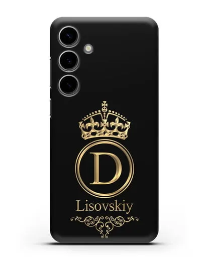 Именной чехол с монограммой, короной и вензелями с золотым рисунком силиконовый для Samsung Galaxy S24 Plus