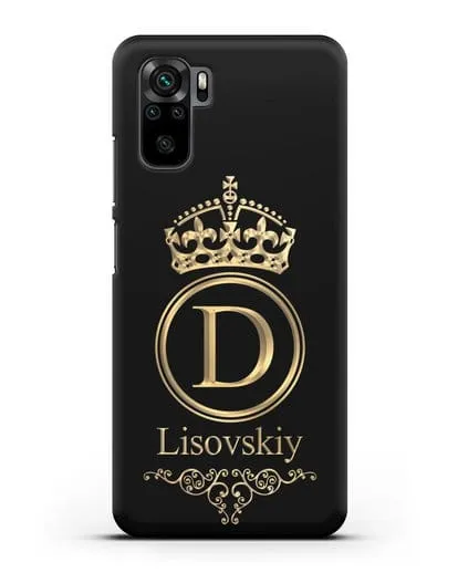 Именной чехол с монограммой, короной и вензелями с золотым рисунком силиконовый для Xiaomi Redmi Note 10