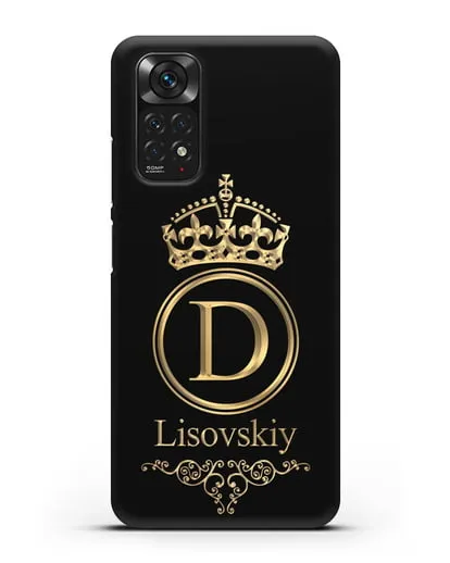 Именной чехол с монограммой, короной и вензелями с золотым рисунком силиконовый для Xiaomi Redmi Note 11