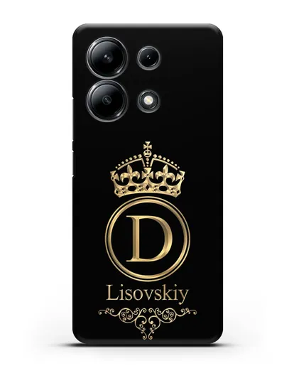 Именной чехол с монограммой, короной и вензелями с золотым рисунком силиконовый для Xiaomi Redmi Note 13 4G