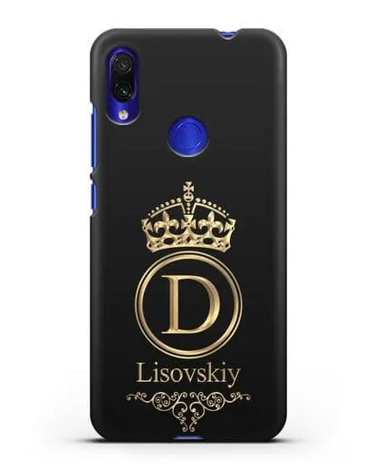 Именной чехол с монограммой, короной и вензелями с золотым рисунком силиконовый для Xiaomi Redmi Note 7
