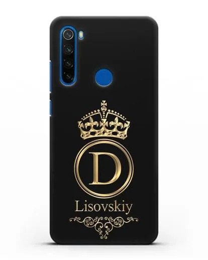 Именной чехол с монограммой, короной и вензелями с золотым рисунком силиконовый для Xiaomi Redmi Note 8