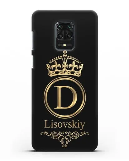 Именной чехол с монограммой, короной и вензелями с золотым рисунком силиконовый для Xiaomi Redmi Note 9 Pro