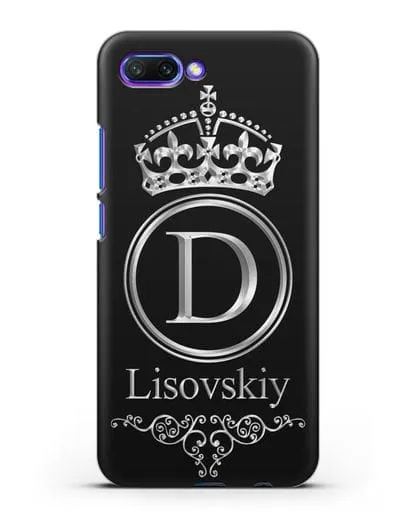 Именной чехол с монограммой, короной и вензелями с серебряным рисунком силиконовый для Honor 10