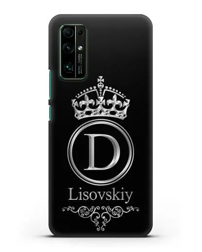 Именной чехол с монограммой, короной и вензелями с серебряным рисунком силиконовый для Honor 30