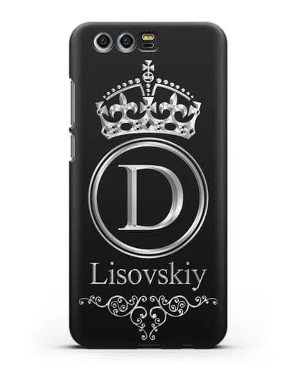 Именной чехол с монограммой, короной и вензелями с серебряным рисунком силиконовый для Honor 9