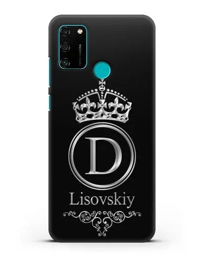 Именной чехол с монограммой, короной и вензелями с серебряным рисунком силиконовый для Honor 9A