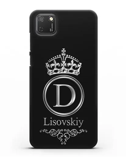 Именной чехол с монограммой, короной и вензелями с серебряным рисунком силиконовый для Honor 9S