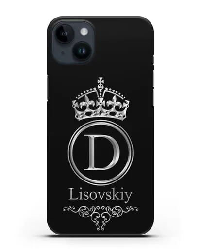 Именной чехол с монограммой, короной и вензелями с серебряным рисунком силиконовый для iPhone 14 Plus
