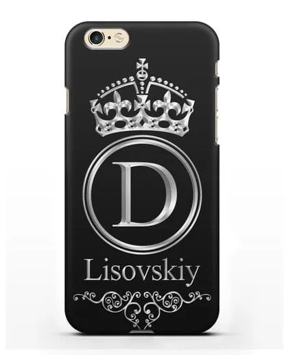 Именной чехол с монограммой, короной и вензелями с серебряным рисунком силиконовый для iPhone 6s