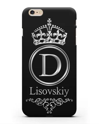 Именной чехол с монограммой, короной и вензелями с серебряным рисунком силиконовый для iPhone 6s Plus