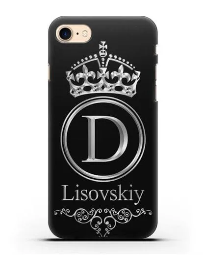 Именной чехол с монограммой, короной и вензелями с серебряным рисунком силиконовый для iPhone 7