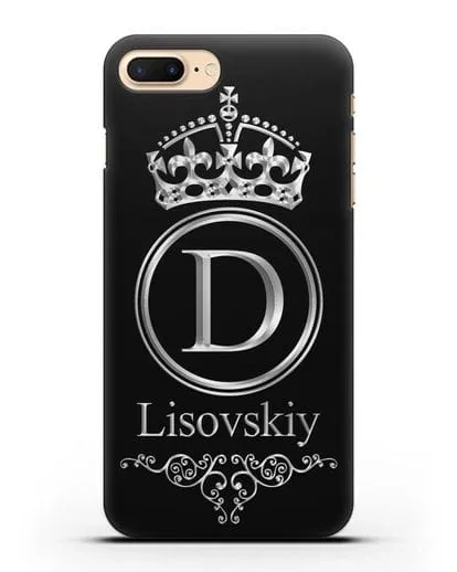 Именной чехол с монограммой, короной и вензелями с серебряным рисунком силиконовый для iPhone 8 Plus