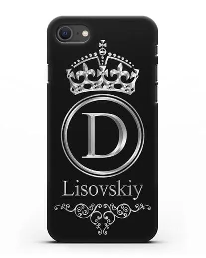 Именной чехол с монограммой, короной и вензелями с серебряным рисунком силиконовый для iPhone SE 2020