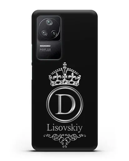 Именной чехол с монограммой, короной и вензелями с серебряным рисунком силиконовый для Xiaomi Poco F4