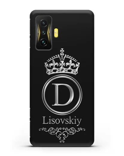 Именной чехол с монограммой, короной и вензелями с серебряным рисунком силиконовый для Xiaomi Poco F4 GT
