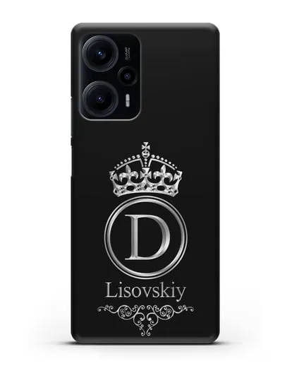 Именной чехол с монограммой, короной и вензелями с серебряным рисунком силиконовый для Xiaomi Poco F5