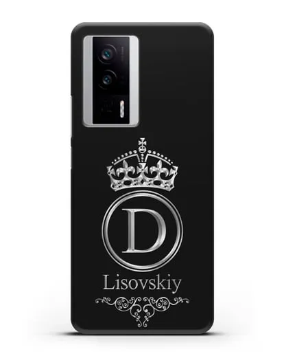 Именной чехол с монограммой, короной и вензелями с серебряным рисунком силиконовый для Xiaomi Poco F5 Pro