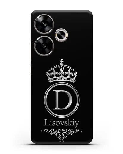 Именной чехол с монограммой, короной и вензелями с серебряным рисунком силиконовый для Xiaomi Poco F6