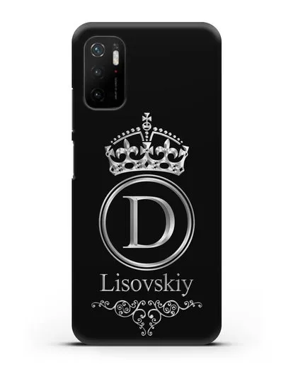 Именной чехол с монограммой, короной и вензелями с серебряным рисунком силиконовый для Xiaomi Poco M3 Pro