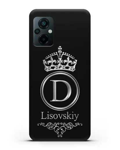 Именной чехол с монограммой, короной и вензелями с серебряным рисунком силиконовый для Xiaomi Poco M5