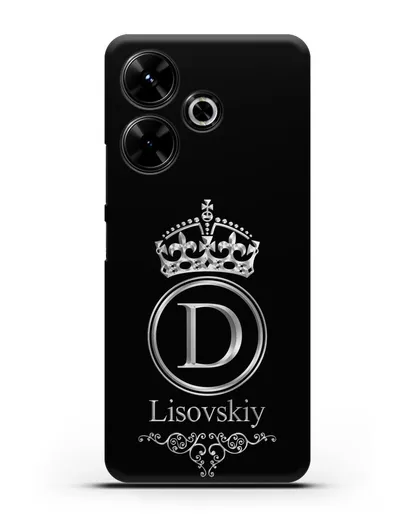 Именной чехол с монограммой, короной и вензелями с серебряным рисунком силиконовый для Xiaomi Poco M6