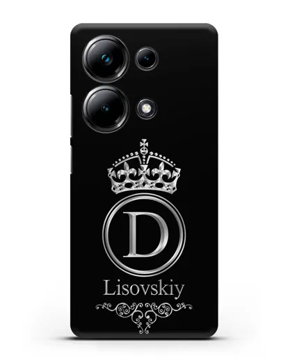 Именной чехол с монограммой, короной и вензелями с серебряным рисунком силиконовый для Xiaomi Poco M6 Pro