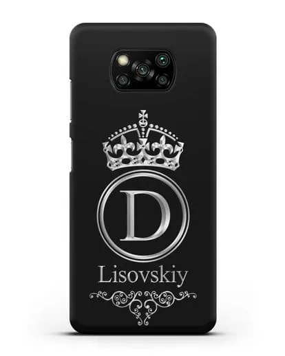 Именной чехол с монограммой, короной и вензелями с серебряным рисунком силиконовый для Xiaomi Poco X3