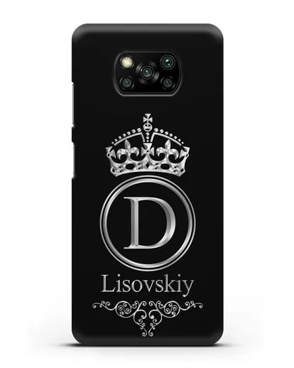 Именной чехол с монограммой, короной и вензелями с серебряным рисунком силиконовый для Xiaomi Poco X3 Pro