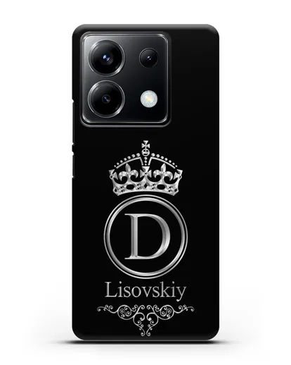 Именной чехол с монограммой, короной и вензелями с серебряным рисунком силиконовый для Xiaomi Poco X6