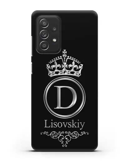 Именной чехол с монограммой, короной и вензелями с серебряным рисунком силиконовый для Samsung Galaxy A53