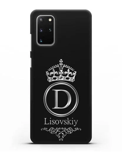 Именной чехол с монограммой, короной и вензелями с серебряным рисунком силиконовый для Samsung Galaxy S20 Plus [SM-G985F]