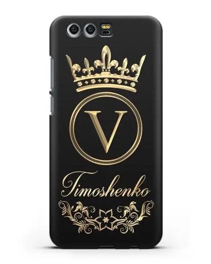 Чехол с фамилией и монограммой, короной и вензелями с золотым рисунком силиконовый для Honor 9