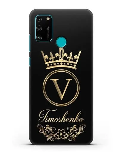 Чехол с фамилией и монограммой, короной и вензелями с золотым рисунком силиконовый для Honor 9A