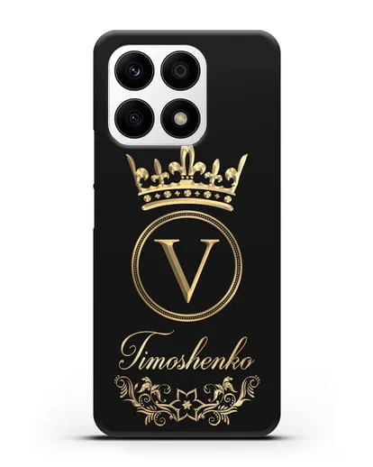 Чехол с фамилией и монограммой, короной и вензелями с золотым рисунком силиконовый для Honor X8a