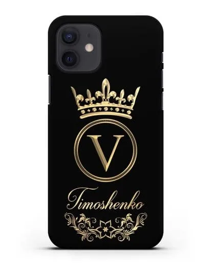Чехол с фамилией и монограммой, короной и вензелями с золотым рисунком силиконовый для iPhone 12