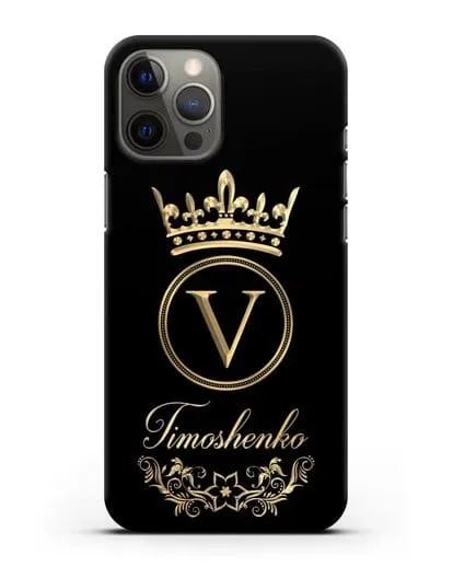 Чехол с фамилией и монограммой, короной и вензелями с золотым рисунком силиконовый для iPhone 12 Pro Max