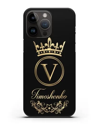 Чехол с фамилией и монограммой, короной и вензелями с золотым рисунком силиконовый для iPhone 14 Pro Max