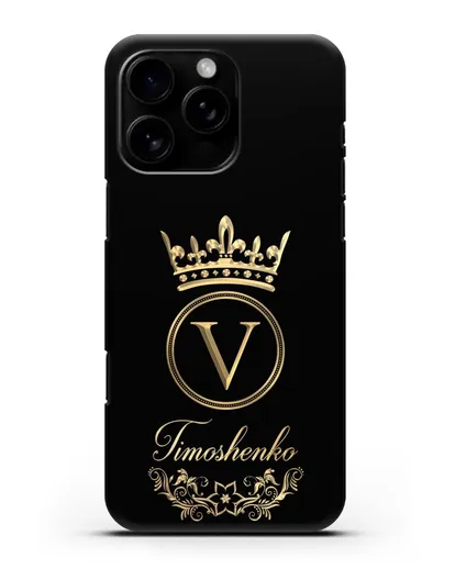 Чехол с фамилией и монограммой, короной и вензелями с золотым рисунком силиконовый для iPhone 16 Pro Max