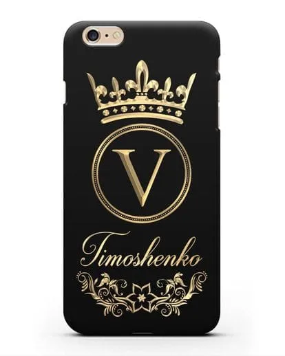 Чехол с фамилией и монограммой, короной и вензелями с золотым рисунком силиконовый для iPhone 6s Plus