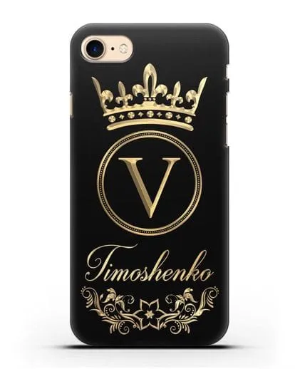 Чехол с фамилией и монограммой, короной и вензелями с золотым рисунком силиконовый для iPhone 7
