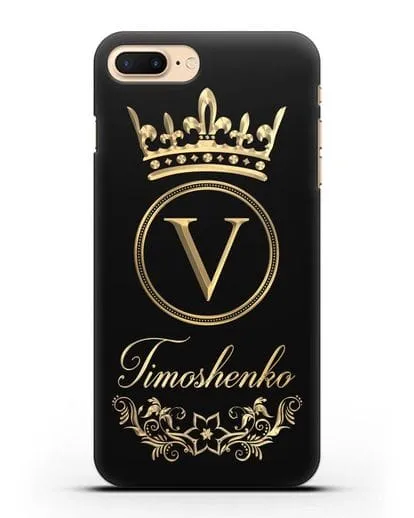 Чехол с фамилией и монограммой, короной и вензелями с золотым рисунком силиконовый для iPhone 8 Plus