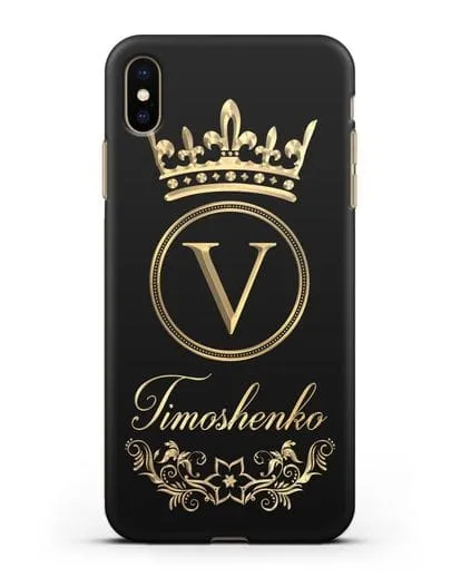Чехол с фамилией и монограммой, короной и вензелями с золотым рисунком силиконовый для iPhone XS Max