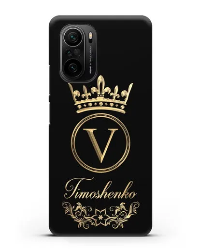 Чехол с фамилией и монограммой, короной и вензелями с золотым рисунком силиконовый для Xiaomi Poco F3 Pro