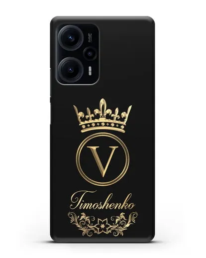 Чехол с фамилией и монограммой, короной и вензелями с золотым рисунком силиконовый для Xiaomi Poco F5